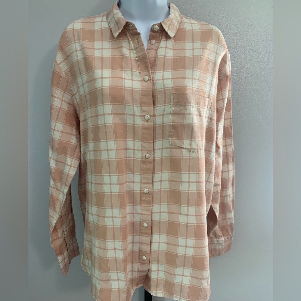Madewell Blush and White Plaid Shirt